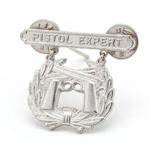 EUC Vintage Stamped Sterling Silver Original Vietnam War USMC Pistol Expert Pin!